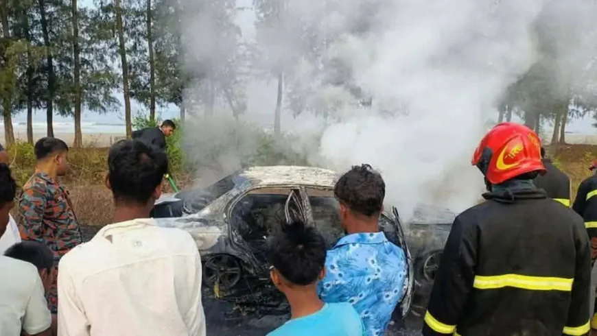 Moving car catches fire on Cox’s Bazar Marine Drive